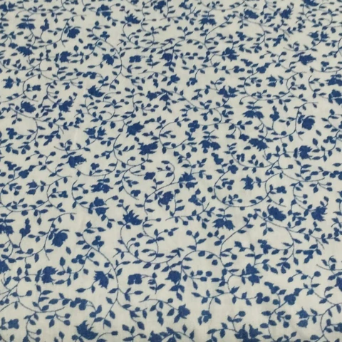 Tecido Tricoline Floral Discreto Marinho Fundo Branco Fernando Maluhy - 0,5m x 1,50m