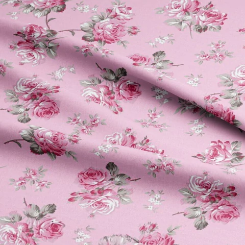 Tecido Tricoline Floral Jasmine Cor Rose Caldeira - 0,5m x 1,50m