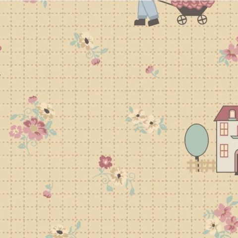 Tecido Tricoline Digital Quadriculado Bege Dream Little Dream Fernando Maluhy BY Millyta Vergara (MV024C02) - 0,5m x 1,50m