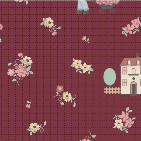 Tecido Tricoline Digital Quadriculado Vinho Dream Little Dream Fernando Maluhy BY Millyta Vergara (MV024C03) - 0,5m x 1,50m