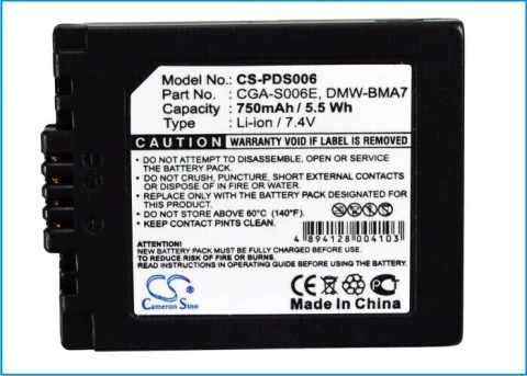 Batería para Panasonic CGA-S006, DMC-FZ50EB-K, 750mAh