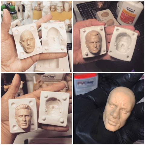 Ref.4067 kombo 4 moldes bipartidos rostos medidas entre 3 a 3,7 cm de altura