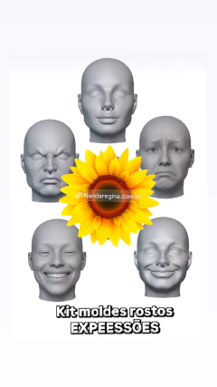Ref. FEM78- Kit EXPRESSÕES 5 Moldes Rosto realista molde base somente a frente 3,5 cm (de altura fora do molde ) - 5 peças - - comprar online