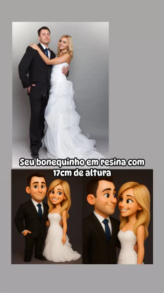 Ref.1212CA- Casal em resina estilo cartoon feito por foto 17cm de altura