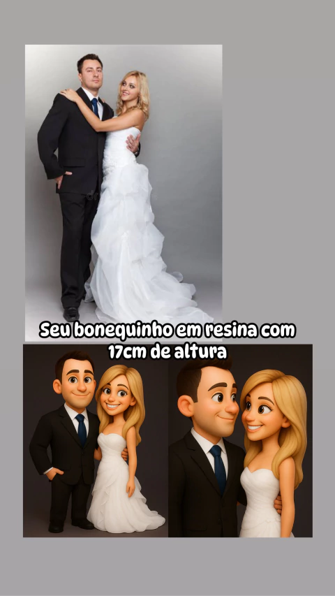 Ref.1212CA- Casal em resina estilo cartoon feito por foto 17cm de altura