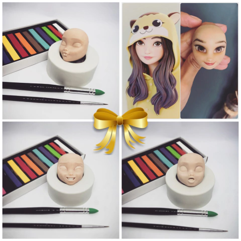 Ref.392- Kombo 4 moldes expressões coleção humaninhos cartoon e chibi