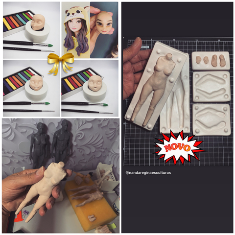 Ref.393- kombo kit corpo completo feminino com 4 moldes rostos expressões coleção humaninhos cartoon
