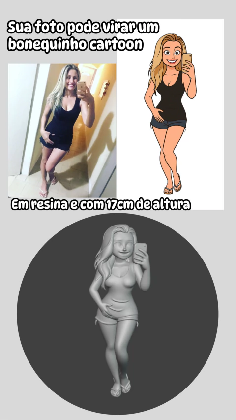 Ref.3D7000- Sua foto em um bonequinho cartoon de resina com 17cm