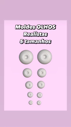 Ref.OLHO01- Molde 5 tamanhos de olhos 1,5cm, 1,2cm, 1cm, 0,8cm, 0,5