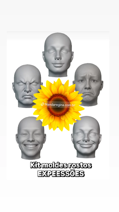 Ref. FEM78- Kit EXPRESSÕES 5 Moldes Rosto realista molde base somente a frente 5,5 cm (de altura fora do molde ) - 5 peças - comprar online