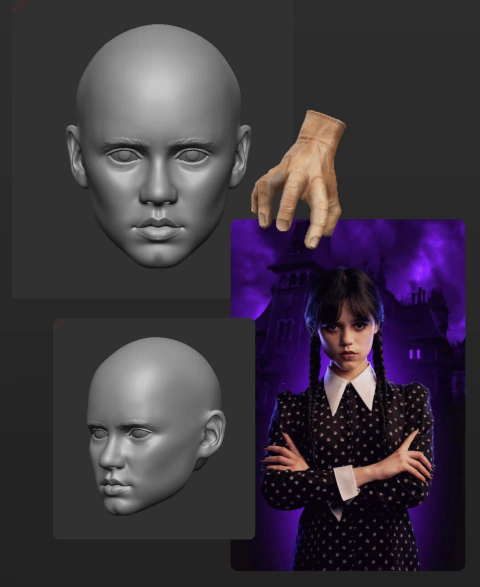 Ref.H002- Molde rosto feminino inspirado em Wandinha Admas 5,5cm