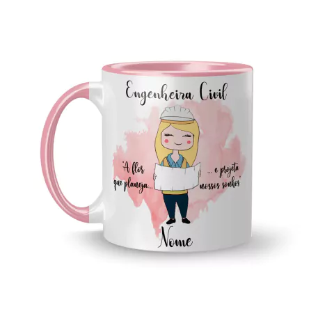 Caneca Cerâmica Profissões Engenheira Civil Personalizada com Nome 325ml