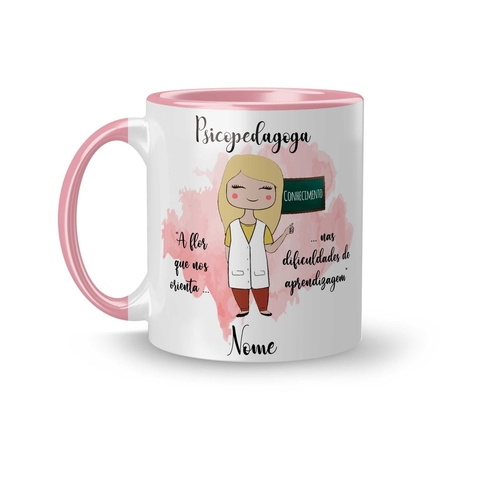 Caneca Cerâmica Profissões Psicopedagoga Personalizada com Nome 325ml