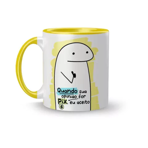 Caneca Cerâmica Flork Quando sua opinião foi Pix, eu Aceito 325ml