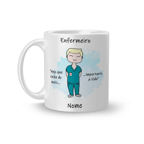 Caneca Cerâmica Profissões Enfermagem / Enfermeiro Personalizada com Nome 325ml