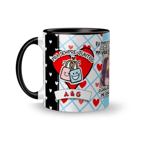 Caneca Cerâmica Pra Sempre Juntos, Você é Tudo o que Eu Sempre Quis com Foto e Iniciais do Nome 325ml