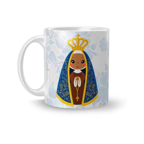 Caneca Cerâmica Religiosa Nossa Senhora Aparecida Paro Por um Momento 325ml