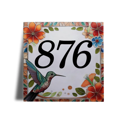 Azulejo Decorado com Número Residencial - Beija Flor Floral Mosaico - comprar online