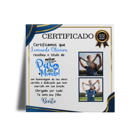 Azulejo Decorado Certificado Melhor Pai do Mundo Personalizado com Nomes e Foto - comprar online