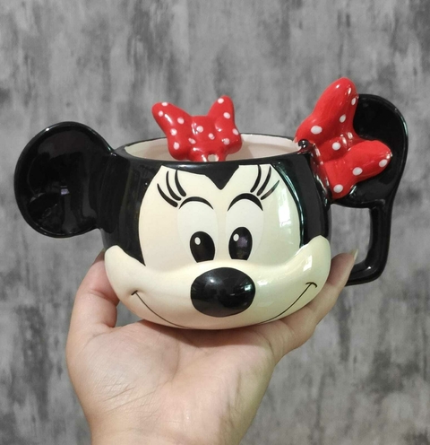 Caneca Porcelana Rosto Minnie Mouse com Colher Disney 280ml