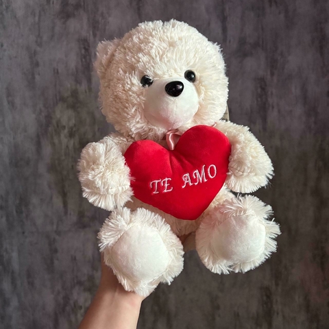 Urso de Pelúcia Fofo com Coração "Te Amo" 30cm