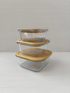 Recipiente cuadrado de vidrio con tapa de Bambú - Kamakura Home