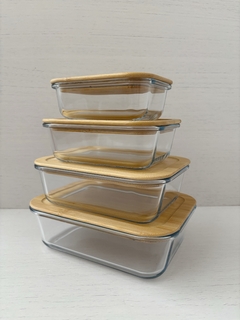 Recipiente Rectangular de vidrio con tapa de Bambu