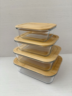 Recipiente Rectangular de vidrio con tapa de Bambu - comprar online