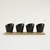 SET X 4 COPETINEROS DE CERAMICA NEGRA BASE BAMBOO Y CUCHARAS DORADAS 30X8 CM