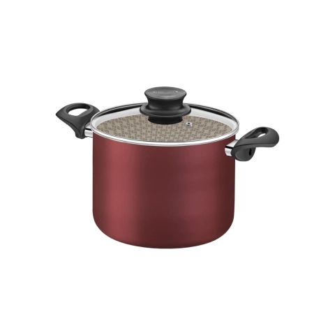 Olla alta 26cm Paris roja tapa vidrio Tramontina