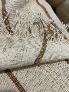 Manta Tejida de Hilo Natural raya Beige 1.70 de ancho