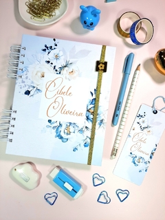 Agenda permanente 1 dia Floral Azul tamanho A5