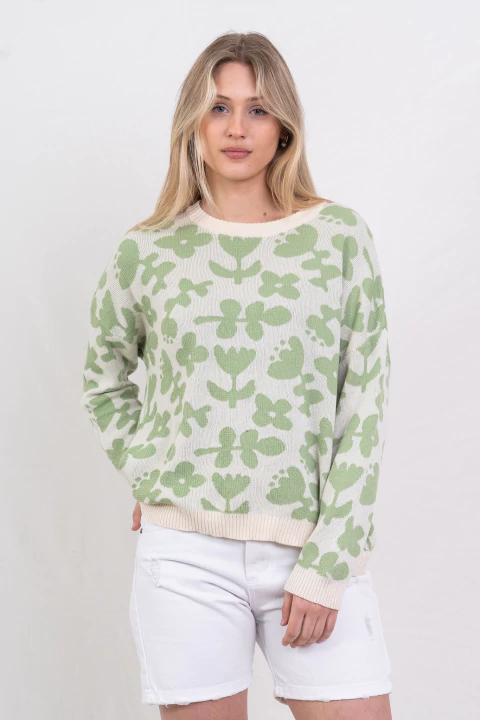 SWEATER MALVI JACKARD FLORES PISTACHO - comprar online