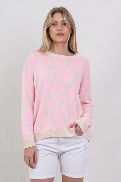 SWEATER MALVI JACKARD FLORES ROSA - comprar online