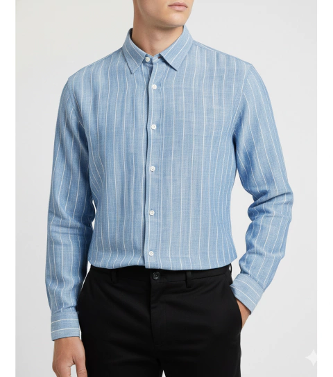 CAMISA PIETRO LINO RAYAS CELESTE-BLANCO