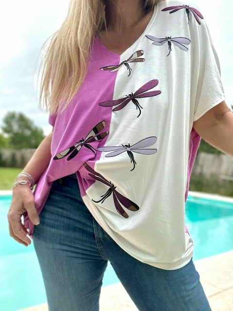 Remeron de diseño Mini libélula fucsia de modal