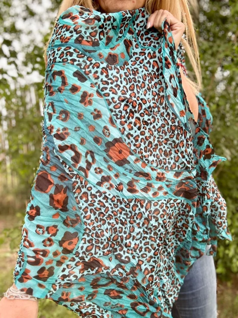 Pashmina print fondo turquesa