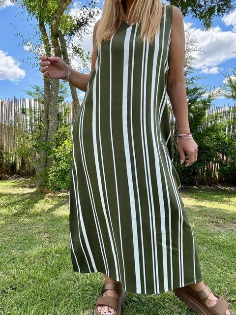 Vestido A de lino elastizado estampado