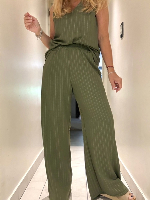 Combi Q musculosa y pantalón tipo sastrero de cey con lurex verde