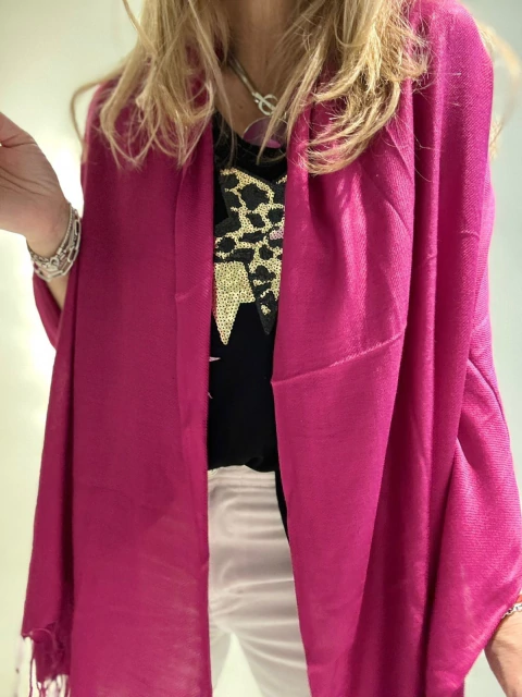 Pashmina de algodon de India fucsia