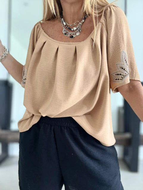 Remeron Paisana de cey con strass beige - comprar online