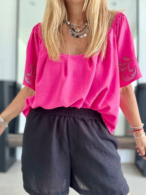 Remeron Paisana de cey con strass fucsia - comprar online