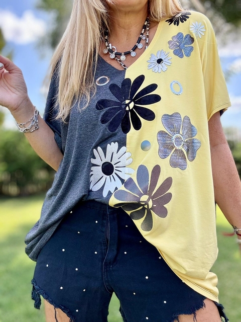 Remeron Margaritas modal amarillo y gris topo - comprar online