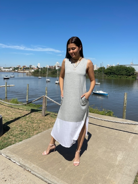 Vestido Mar Angel de modal gris y blanco