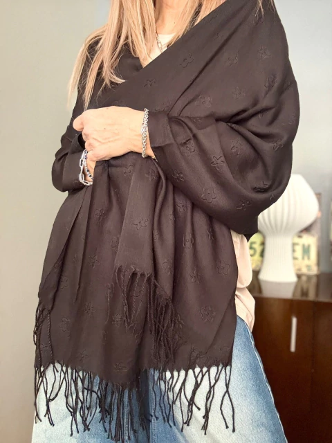 Pashmina Flor de algodón de India tramado negro - comprar online