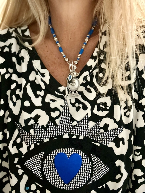 Collar cadena y dijes en azul y Plata