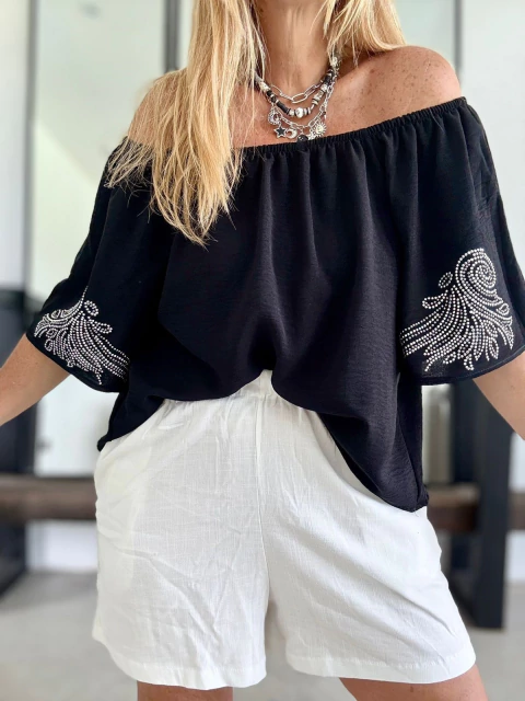 Remeron Paisana de cey con strass negro - comprar online