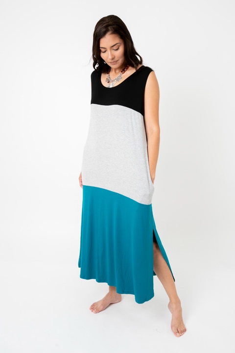 Vestido Mar Frey de modal negro, gris y azulino