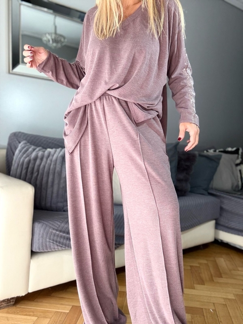 Combi Almendra de morley vintage con lycra y strass rosa - comprar online