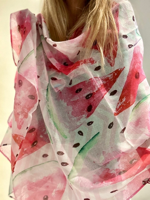 Pashmina en rosas y verdes rodajas de sandia